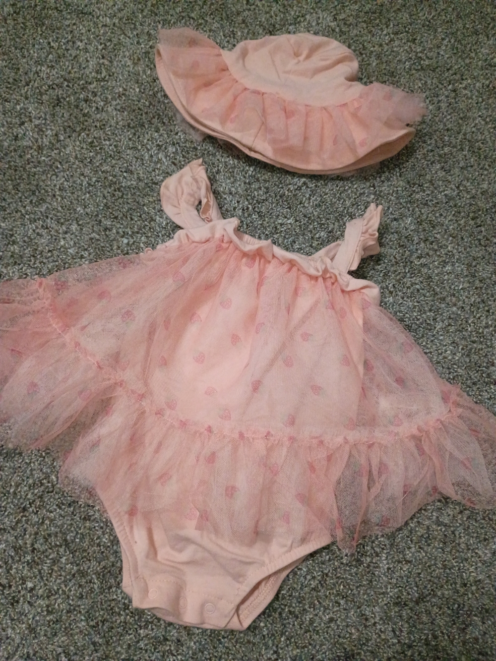 Catherine Malandrino Strawberry Pink Tulle Baby Dress & Hat Set